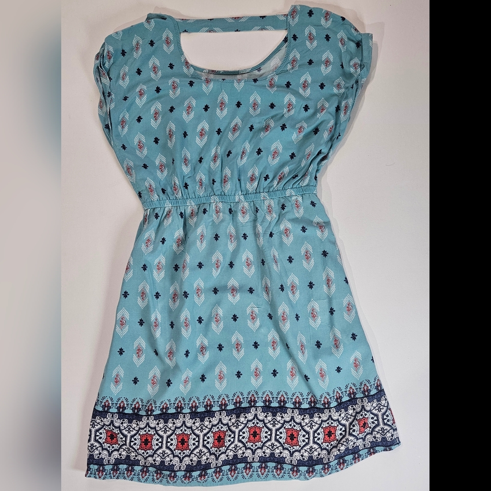 Pink Republic Mini Dress Womens Small Teal Navy Geometric Western Boho Style